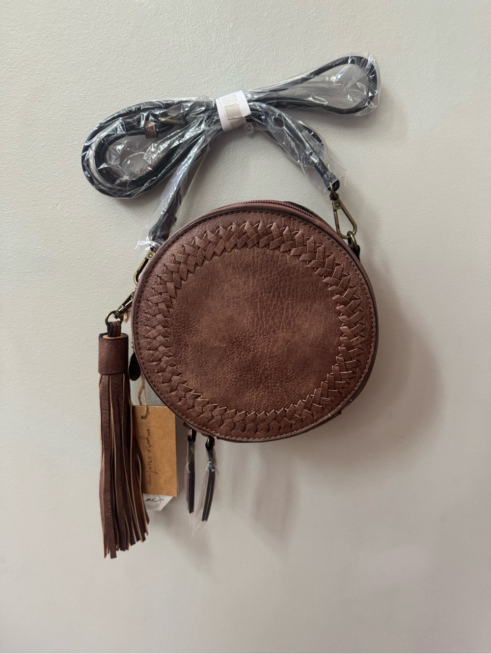 Canteen Style Brown Crossbody Bag with Tassel